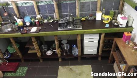 Checkout my GF's perfect titties and ass as she cooks diner nude