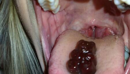 Gummy bear in spit strings