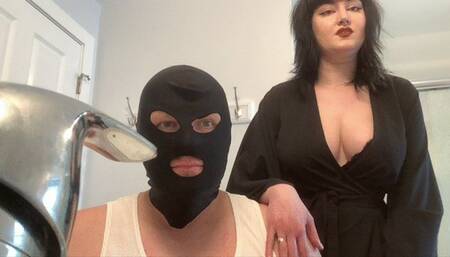 Goth Goddess Amaris cleans a filthy slave Mouth and Dry Humps him as human furniture 2 CLIPS