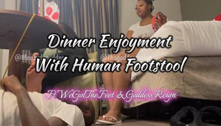 DINNER TIME ENJOYMENT WITH HUMAN FOOT STOOL BY GOODESSMONAY
