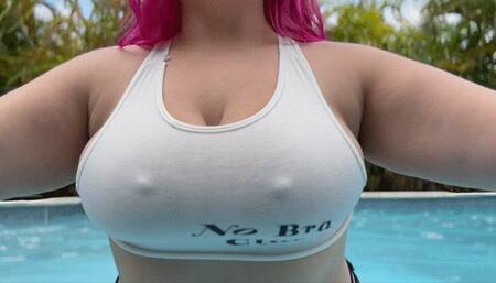 Wet tank top pool tease