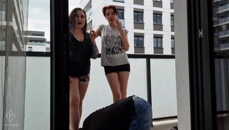 This slave will clean our dirty trainers with his tongue - [720p]