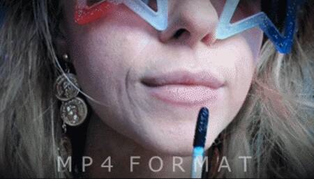 Blue Lipstick Blowing Bubbles (HD) MP4