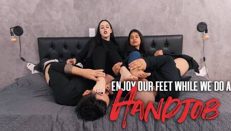Nara and Nyx does a double foot smelling blowjob handjob on their boyfriends (720 EN-sub)