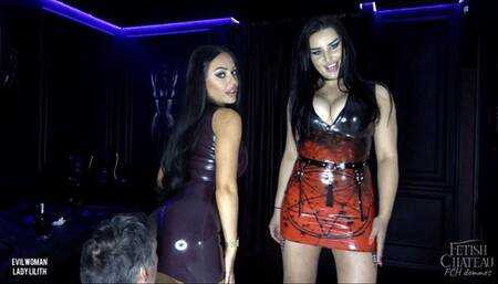 Latex teasing by 2 Goddesses in rubber dresses