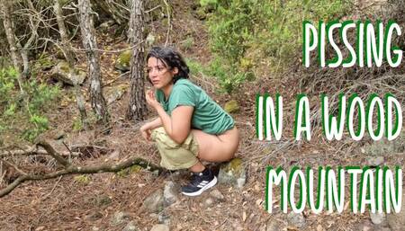 Pee outdoors in a mountain forest