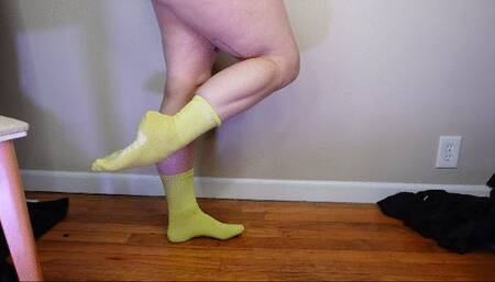 Flexing Muscular Calves in Long Lime Green Socks MP4 640