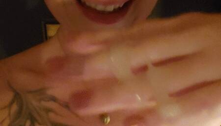 Playing with a big load of cum