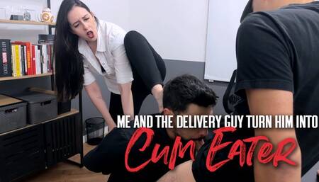 Nara join delivery guy to blackmail her boss into suck feet and cock (720 EN--sub)