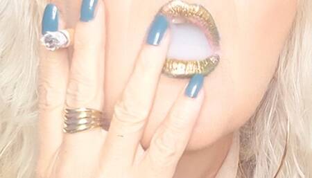 Part I+II chain smoking two chesterfield 100s without and with cigarette holder*cigarette licking*metallic lipstick*multiple drags