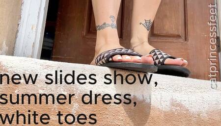 New slide show, summer dress, white toes