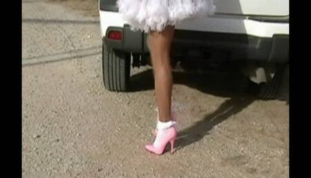 KsSunflwr, white tutu, pink heels, frilly socks PP