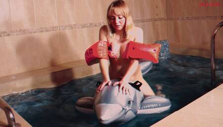 Alla hot fucking with a small inflatable dolphin in the pool!!!