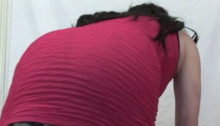 Asian CD in Pink Front Zipper Bodycon Dress Black Back Seam Stockings Pink Stiletto High Heel Sandals