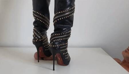 Lady Latisha - CBT Trample Board - Cesare Paciotti Stiletto Boots - FHD (side view)