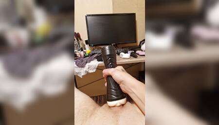 Young guy masturbating with fleshlight