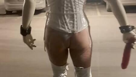 Sissy dildo garage public