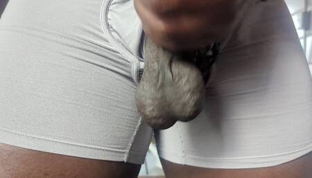 ZZ jacks off in grey boxers
