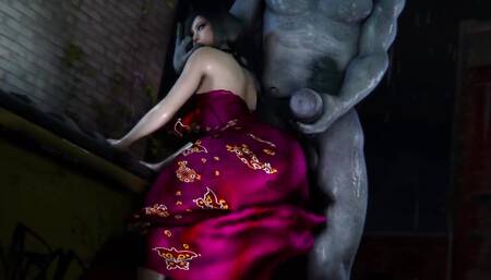 Ada Wong in a Pretty Dress Throws it Back Against Mr. X's Big Cock