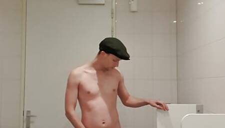 Skinny boy masturbating fully naked public bathroom
