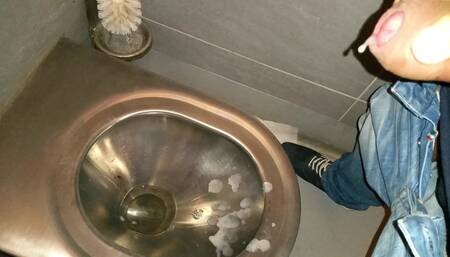 Huge cum shot in public toillete Austria highway rest area. Sperm all over the place