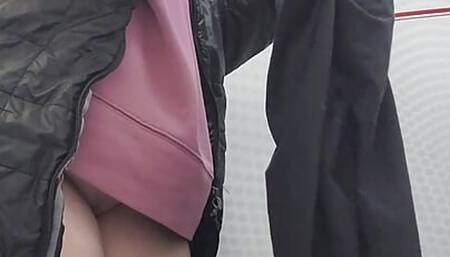 Fat bbw milf masturbates in a train toilet.  She then gets dressed but without panties.