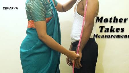 Mother takes her stepson's measurements for new clothes