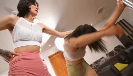Pole dancer battle Round 1 catfight and ssireum
