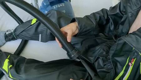 Vacuuming my dick in rain pants