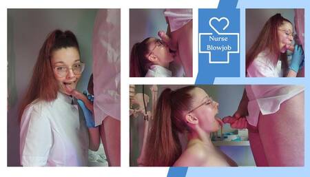 Hot nurse giving head and getting covered in cum