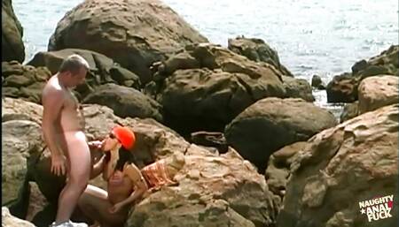 Skinny curly haired slut adores sucking dicks of all shapes and sizes on the beach