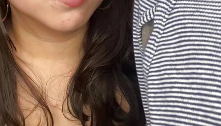 Asian amateur teen with natural Japanese tits sucks white cock