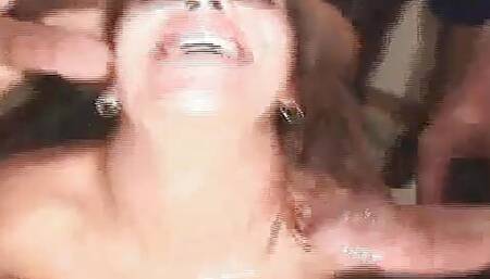 Wild Sperm Latina Bukkake Blowbang so Much Semen Tiny Titty Puerto Rican Puta Coated in White Jizz