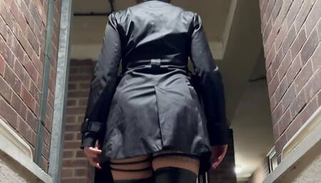 Horny Slut in black wet look lingerie pop in for a drink and some fuck