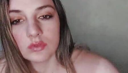 Horny blonde girl caught playing with her tits