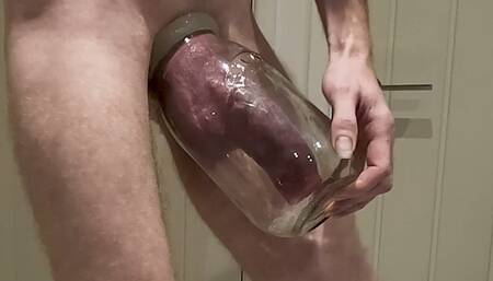Giant Cock and Balls Pumping in a Jar