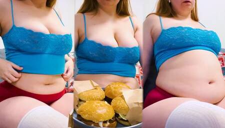 Burger and pizza belly food stuffing and cola bloating