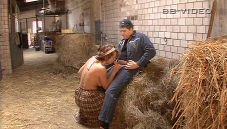 Even in the middle of the hay, the horny German MILF can't resist and wants to be penetrated with her watcher friend