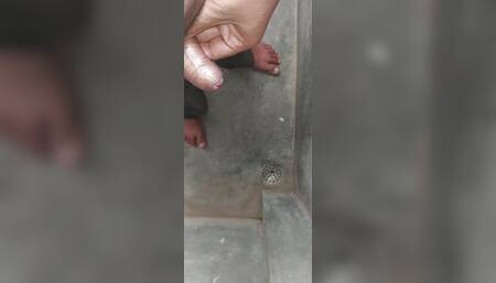 Pissing on the bathroom big cock