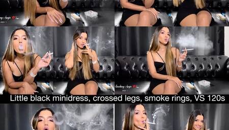 Little black minidress, Virginia Slims 120s, long nails, crossed legs and smoke rings!