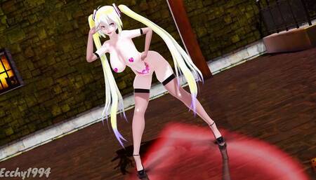 MMD R-18 Bass Knight THICC Miku Nude Version - Ecchy1994 - Blonde Hair Color Edit Smixix