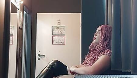 Crossdresser juvia jolie waiting for her daddy in a hotel