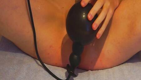 widening my asshole with inflatable plugs while edging with my tight cock ring on
