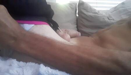 Jerking a thick white cock till it cums
