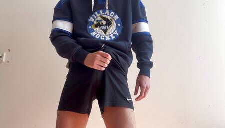 Jerk it off with both hands and showing his ass