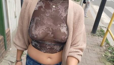 walking on the sidewalk everyone is looking at my boobs that can be seen
