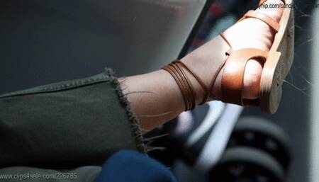 Sandal dirty soles shoe fetish on train, nice feet and smashed dirt under soles