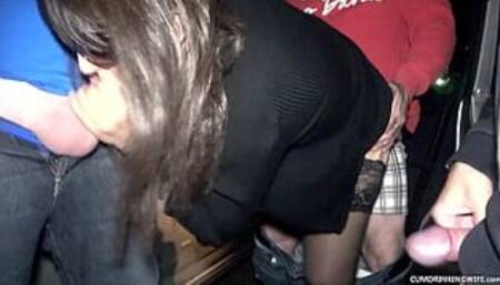 Parking lot fuck slut for lots of random dicks