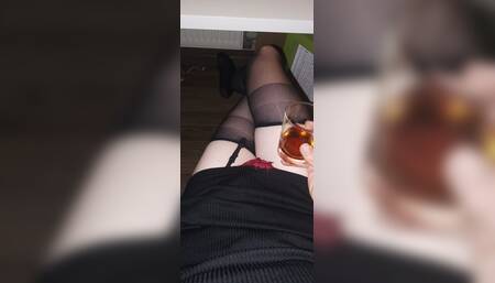 Sissy cums in drink and downs it