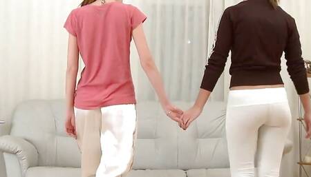 Two lesbians do sports and masturbate together